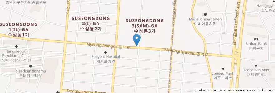 Mapa de ubicacion de 혁거세병원 en 대한민국, 대구, 수성구, 수성동.