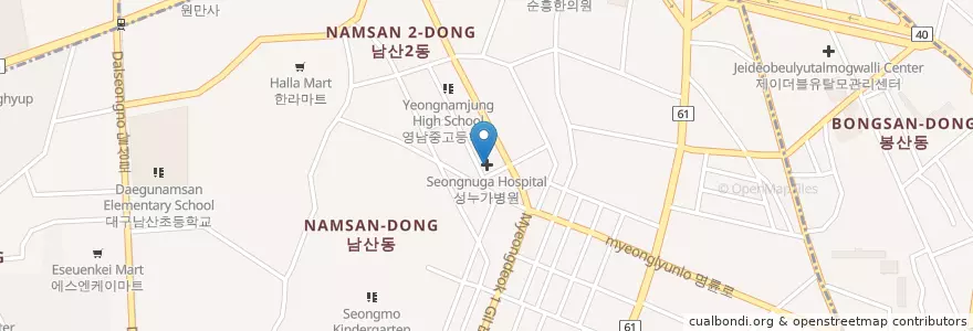 Mapa de ubicacion de Seongnuga Hospital en South Korea, Daegu, Jung-Gu, Namsan-Dong.