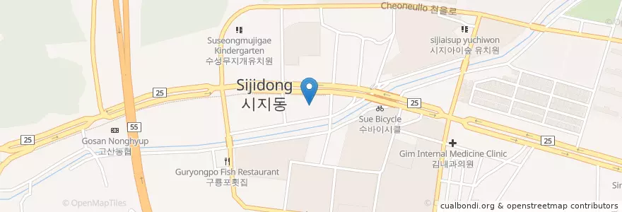Mapa de ubicacion de 권영훈이비인후과의원 en 대한민국, 대구, 수성구, 고산동.