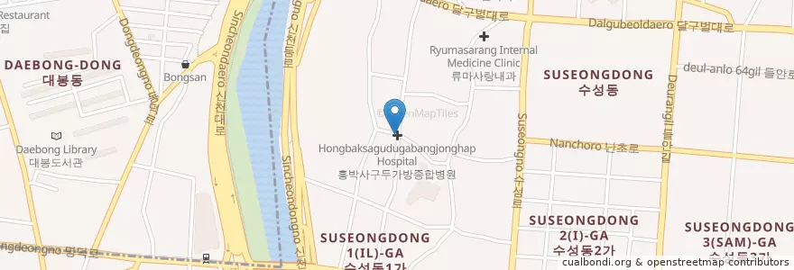 Mapa de ubicacion de 홍박사구두가방종합병원 en كوريا الجنوبية, ديغو, 수성동.