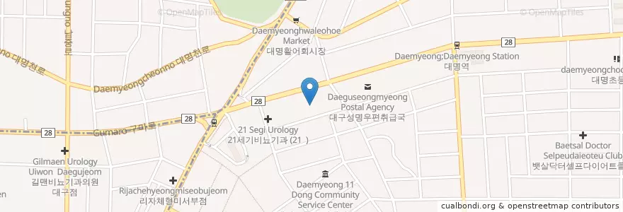 Mapa de ubicacion de Hyeondae Oriental Medicine Hospital en South Korea, Daegu, Nam-Gu, Daemyeong-Dong.