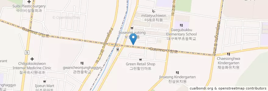 Mapa de ubicacion de 이원기내과의원 en Korea Selatan, Daegu, 북구, 구암동, 동천동.