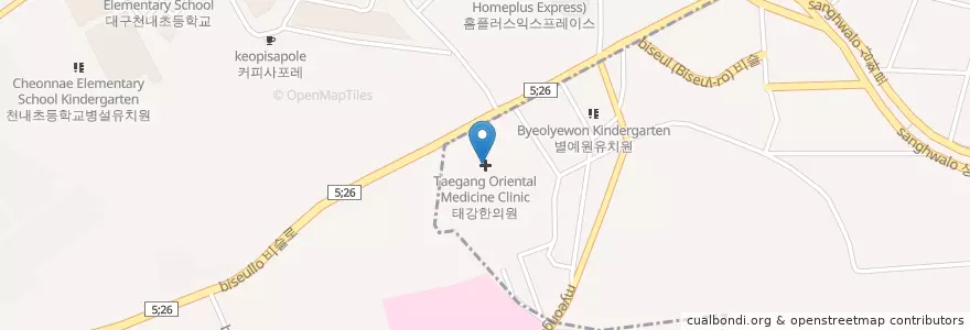 Mapa de ubicacion de 태강한의원 en كوريا الجنوبية, ديغو, 달성군, 진천동, 화원읍.