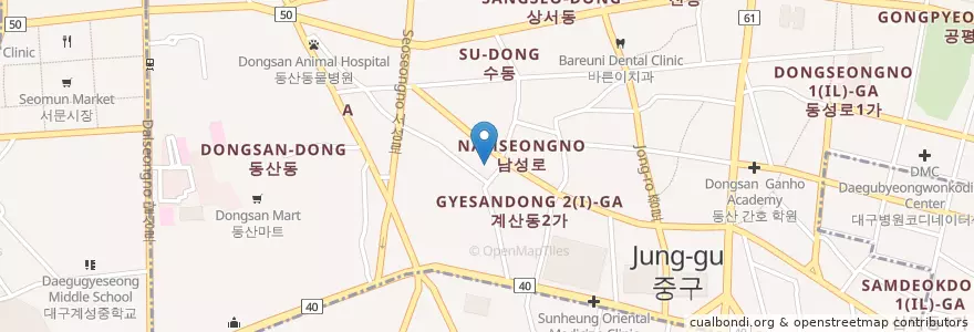 Mapa de ubicacion de 청신한의원 en Coreia Do Sul, Daegu, 중구, 성내동.