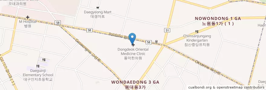 Mapa de ubicacion de 동덕한의원 en 대한민국, 대구, 북구, 서구.
