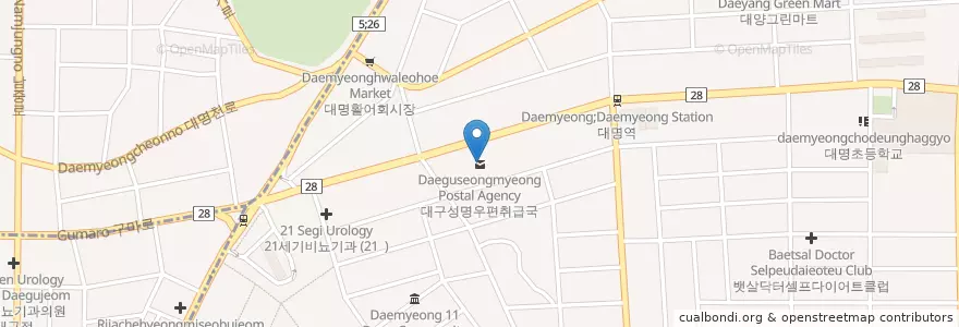 Mapa de ubicacion de 중앙동물병원 en Coreia Do Sul, Daegu, 남구, 대명동.