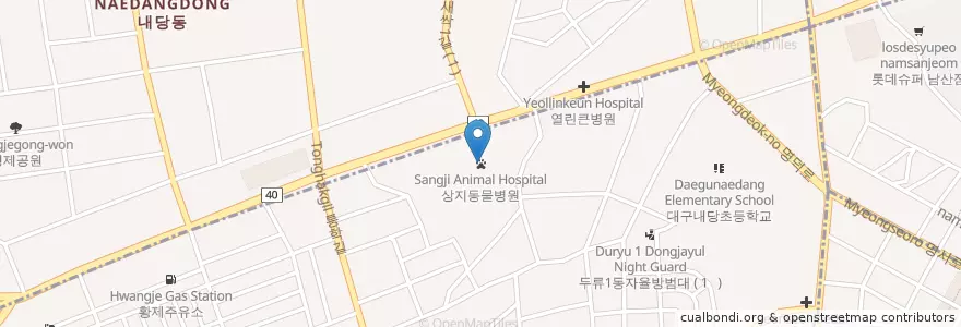 Mapa de ubicacion de 상지동물병원 en كوريا الجنوبية, ديغو, 달서구, 두류동.