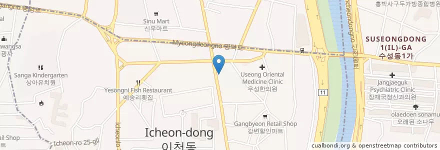 Mapa de ubicacion de 한일가축병원 en Güney Kore, Daegu, 남구, 이천동.