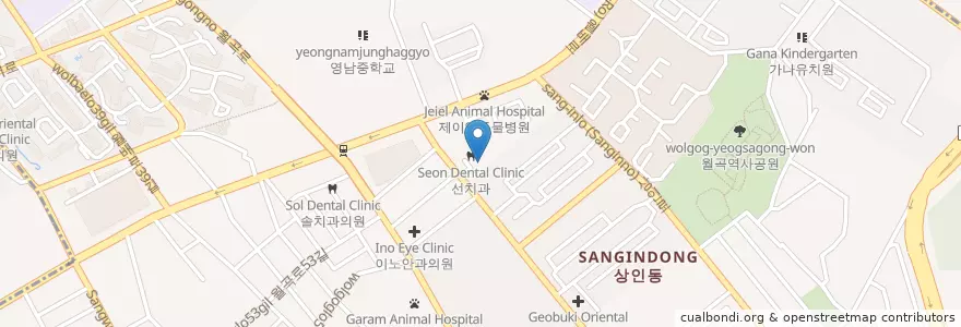 Mapa de ubicacion de 어진종합동물병원 en Güney Kore, Daegu, 달서구, 상인동.