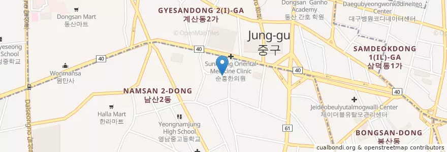 Mapa de ubicacion de Gyeongbukbedelganho Academy en South Korea, Daegu, Jung-Gu, Seongnae-Dong.