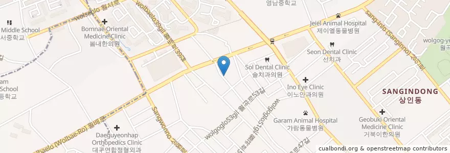 Mapa de ubicacion de 서대구아이큰숲 en Corée Du Sud, Daegu, 달서구.