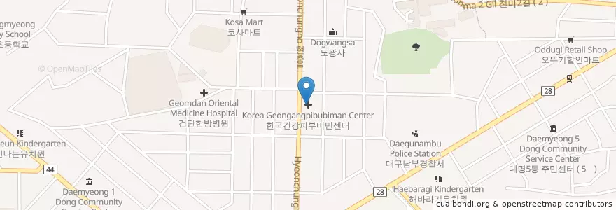 Mapa de ubicacion de Korea Geongangpibubiman Center en South Korea, Daegu, Nam-Gu, Daemyeong-Dong.