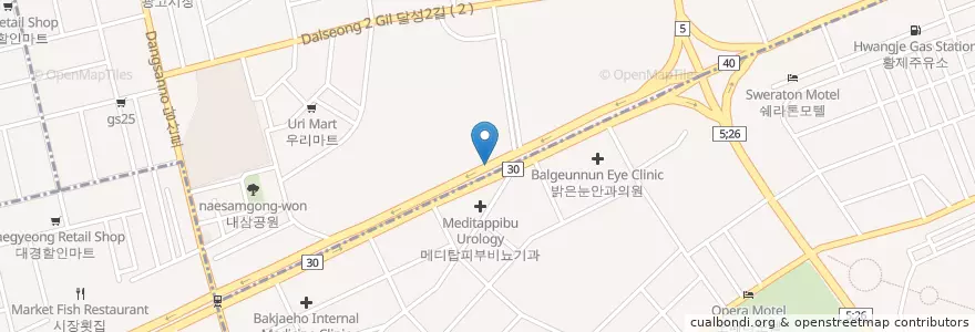 Mapa de ubicacion de SM체지방도우미광장점 en Güney Kore, Daegu, 서구, 달서구.