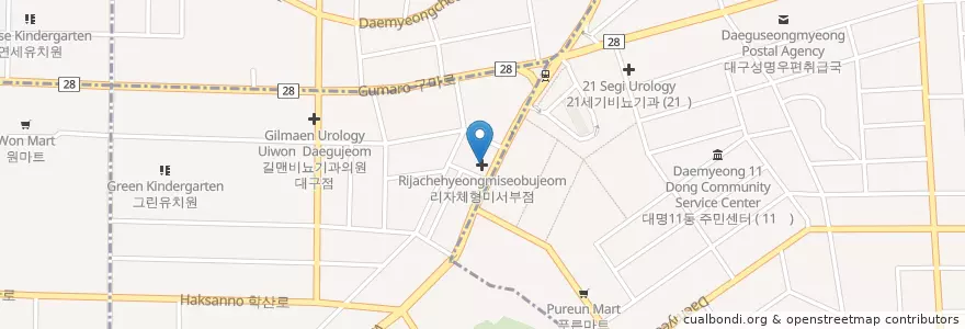 Mapa de ubicacion de 리자체형미서부점 en Güney Kore, Daegu, 달서구.