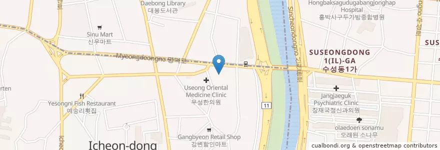 Mapa de ubicacion de Ggureogi Dental Clinic en South Korea, Daegu, Nam-Gu, Icheon-Dong.