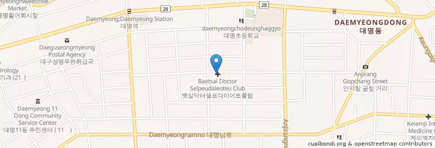 Mapa de ubicacion de Baetsal Doctor Selpeudaieoteu Club en South Korea, Daegu, Nam-Gu, Daemyeong-Dong.
