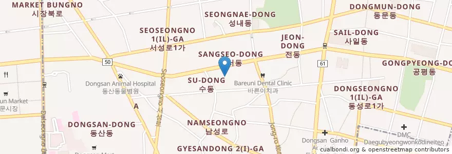 Mapa de ubicacion de 김재연박동옥치과의원 en Corea Del Sud, Daegu, 중구, 성내동.