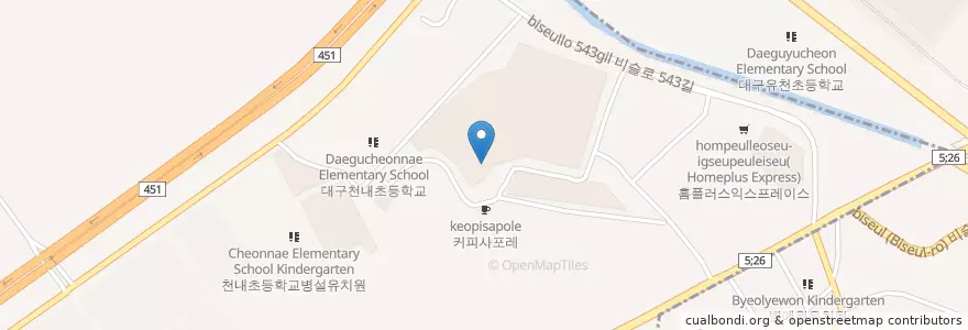 Mapa de ubicacion de 대곡미치과 en 大韓民国, 大邱, 達城郡, 화원읍.