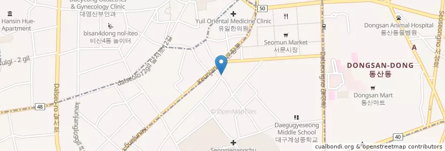 Mapa de ubicacion de Baehyeoncheol Dental Clinic en South Korea, Daegu, Jung-Gu, Daesin-Dong.