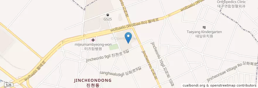 Mapa de ubicacion de 이장동치과의원 en Güney Kore, Daegu, 달서구, 진천동.