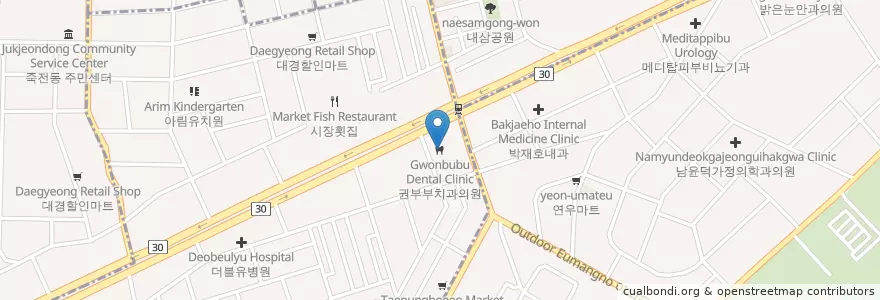 Mapa de ubicacion de Gwonbubu Dental Clinic en South Korea, Daegu, Dalseo-Gu.