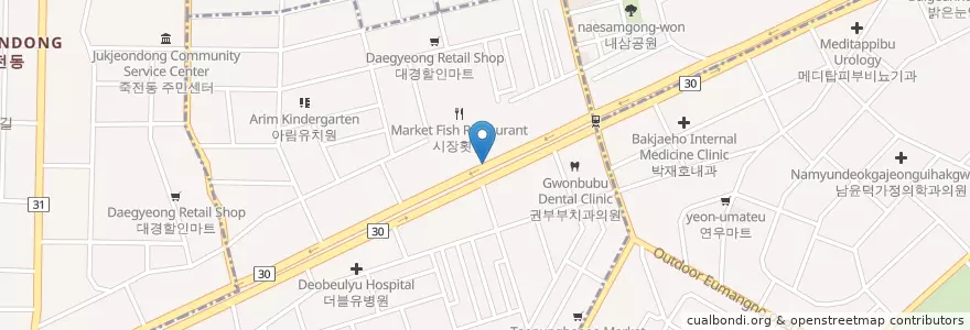 Mapa de ubicacion de 플러스진치과의원 en 대한민국, 대구, 달서구, 감삼동.