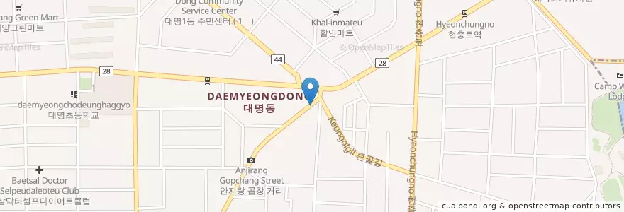 Mapa de ubicacion de 안지랑치과의원 en Südkorea, Daegu, Nam-Gu, Daemyeong-Dong.