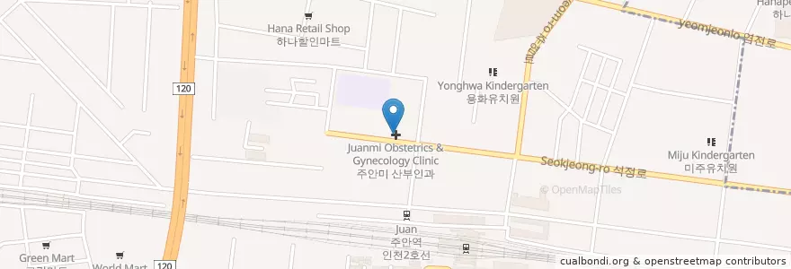 Mapa de ubicacion de 주안미 산부인과 en 대한민국, 인천, 미추홀구.