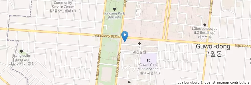 Mapa de ubicacion de 정지용 성형외과 en 대한민국, 인천, 남동구, 구월동.