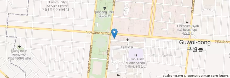 Mapa de ubicacion de 연세프라임치과 en Республика Корея, Инчхон, 남동구, 구월동.