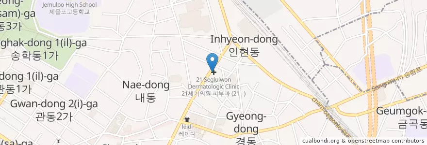 Mapa de ubicacion de 21세기의원 피부과 en كوريا الجنوبية, إنتشون, 동구, 동인천동.