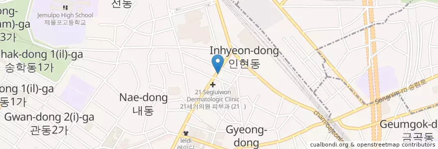 Mapa de ubicacion de 연세피부비뇨기과 en 대한민국, 인천, 동구, 동인천동.