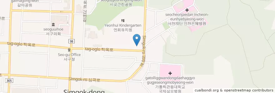 Mapa de ubicacion de 루이동물병원 en Zuid-Korea, 인천, 서구, 연희동.