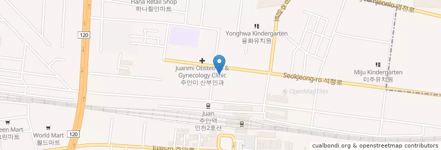 Mapa de ubicacion de 주안동물병원 en 대한민국, 인천, 미추홀구.