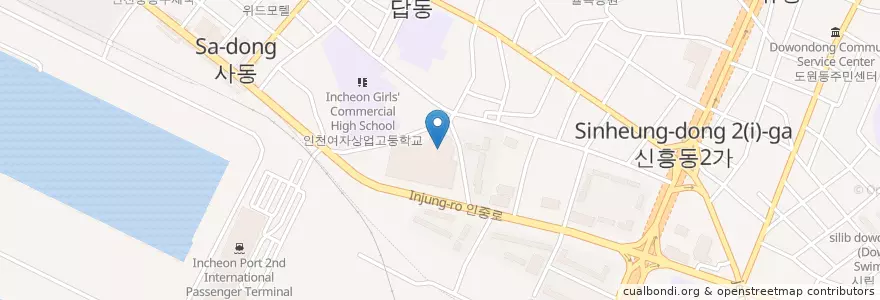 Mapa de ubicacion de 폭시팻동물병원동인천이마트점 en Güney Kore, 인천, 중구, 신포동, 신흥동.