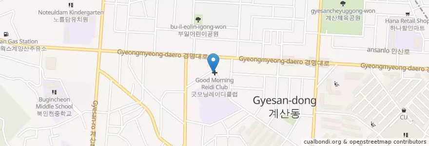Mapa de ubicacion de 굿모닝레이디클럽 en 대한민국, 인천, 계양구, 계산동.