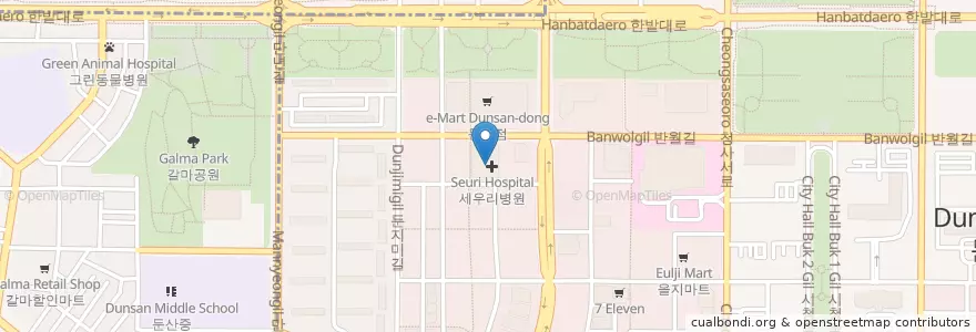 Mapa de ubicacion de 부부제세한의원 en 大韓民国, 大田, 西区, 둔산동.