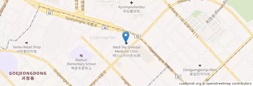 Mapa de ubicacion de 메디스카이한의원 en Corea Del Sur, Daejeon, 서구, 탄방동.