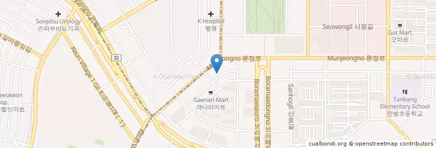 Mapa de ubicacion de 럭스피부과 en Corea Del Sur, Daejeon, 서구, 둔산동, 탄방동.