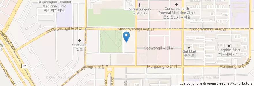 Mapa de ubicacion de 확실하게심는물방울치과 en Corea Del Sur, Daejeon, 서구, 둔산동, 탄방동.