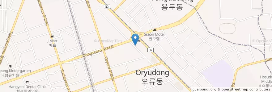 Mapa de ubicacion de 한강의원 en Güney Kore, 대전, 중구, 오류동.