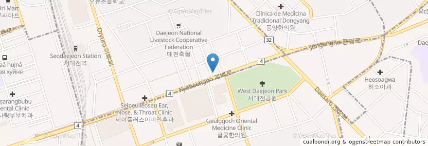 Mapa de ubicacion de 문소아과 en 대한민국, 대전, 중구, 오류동.