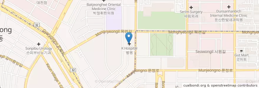 Mapa de ubicacion de 배진오치과 en Республика Корея, Тэджон, 서구, 둔산동, 탄방동.