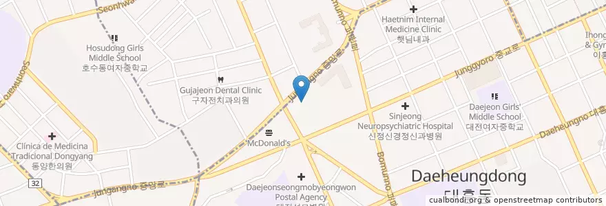Mapa de ubicacion de 덴티움 en 韩国/南韓, 大田, 中區.