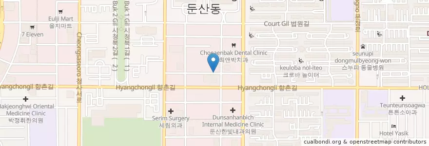 Mapa de ubicacion de 주행한의원 대전둔산점 en Zuid-Korea, Daejeon, 서구, 둔산동.