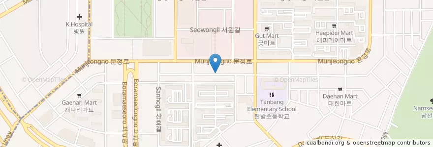 Mapa de ubicacion de Peulleoseuganho Byeongwonkodineiteo Academy en South Korea, Daejeon, Seo-Gu, Tanbang-Dong.