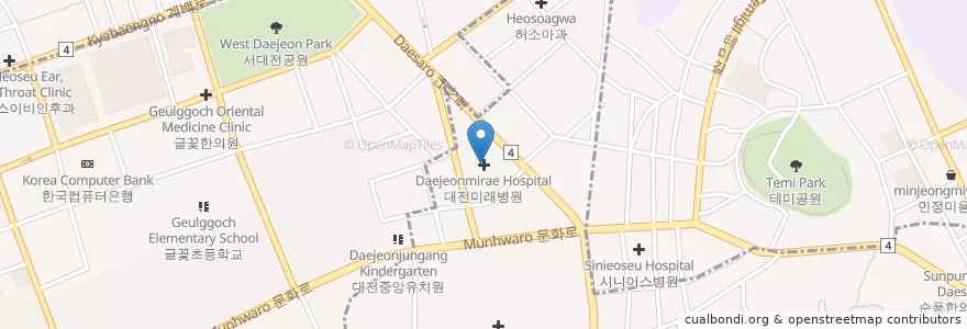 Mapa de ubicacion de 대전미래병원 en 대한민국, 대전, 중구, 대사동, 문화동.