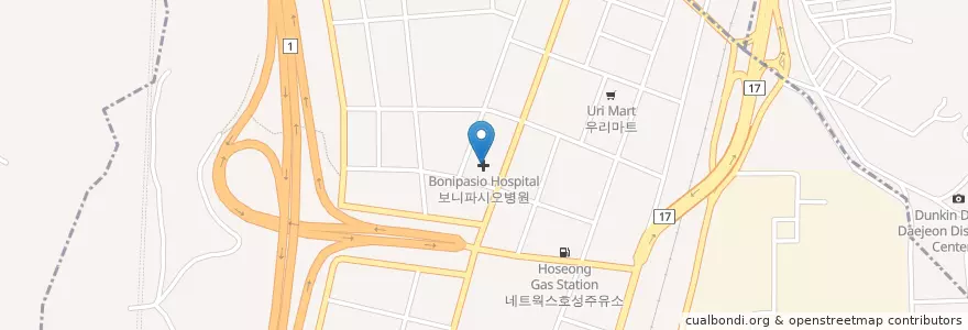 Mapa de ubicacion de 보니파시오병원 en Corea Del Sur, Daejeon, 대덕구, 덕암동.