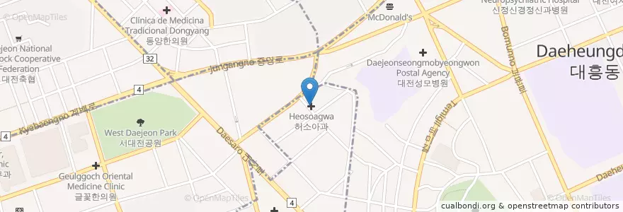 Mapa de ubicacion de 허소아과 en 대한민국, 대전, 중구, 문화동, 대흥동.