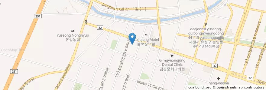 Mapa de ubicacion de 유성세브란스가정의학과 en Südkorea, Daejeon, 유성구, 온천동.